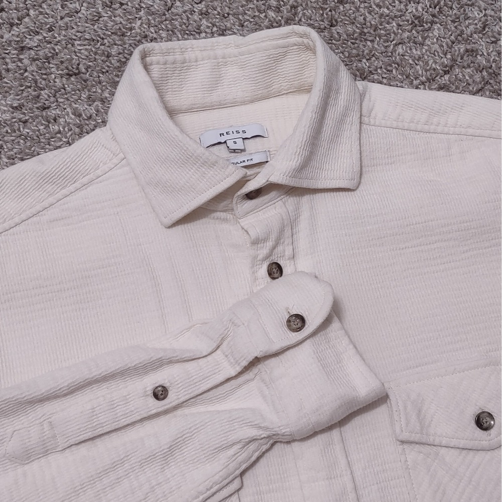 Reiss Shirt Mens Small (S) Regular Fit Textured Flannel Double Flap Pocket